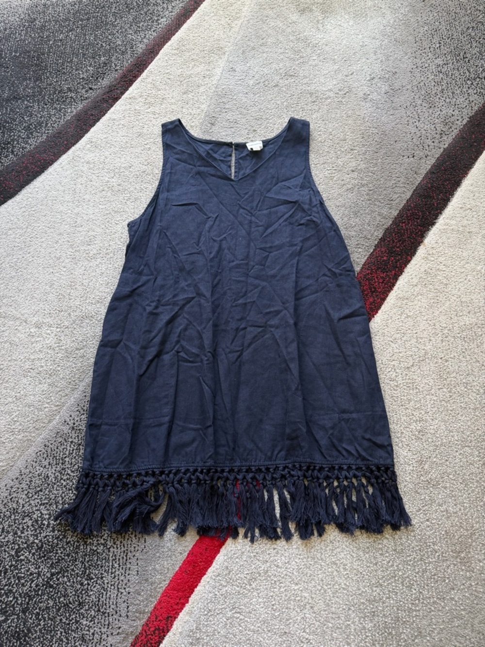 For Cynthia Navy Linen Blend Tassel Shift Dress